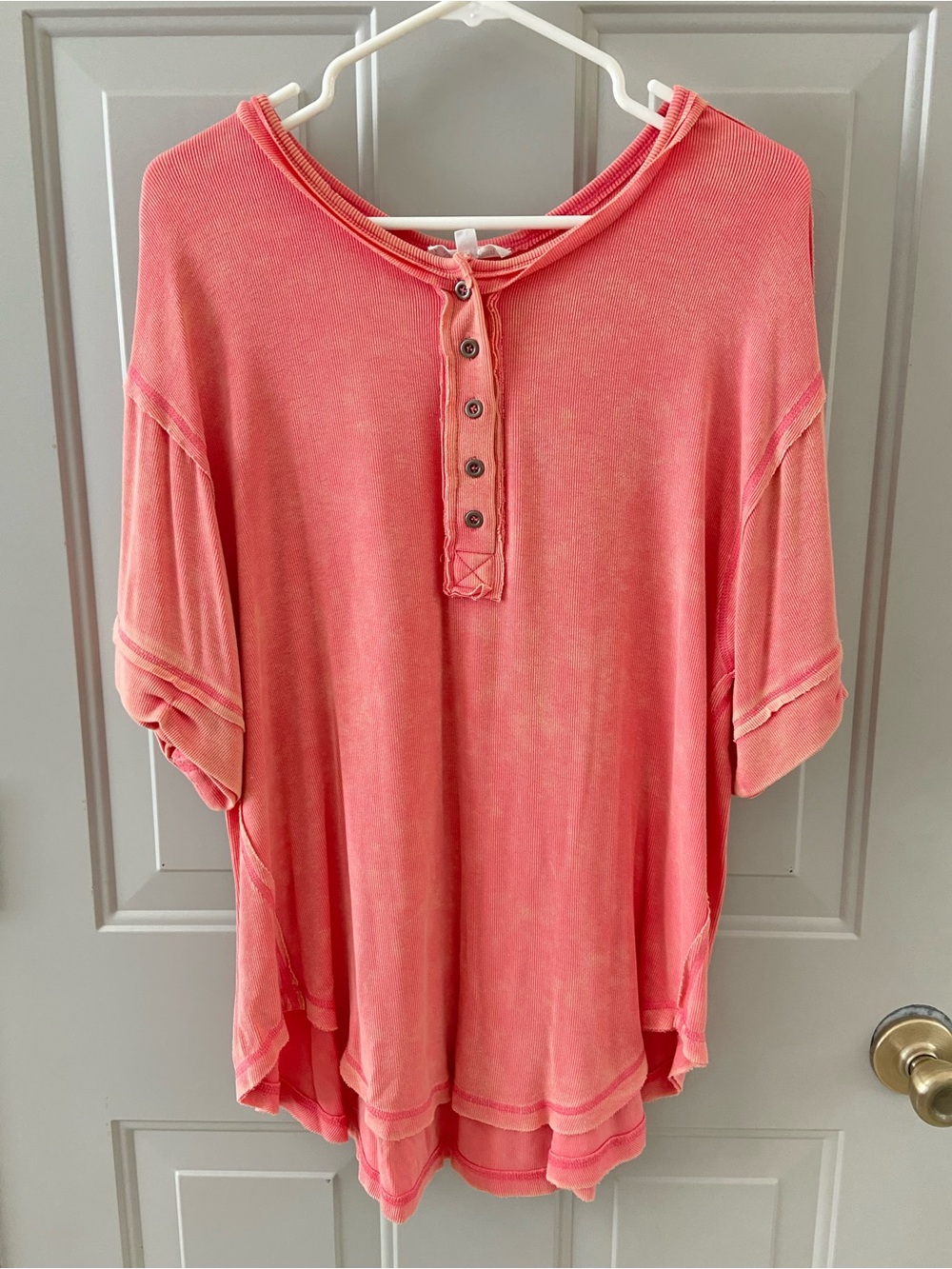 Relaxed Coral Button-Front Women's Henley Hoodie